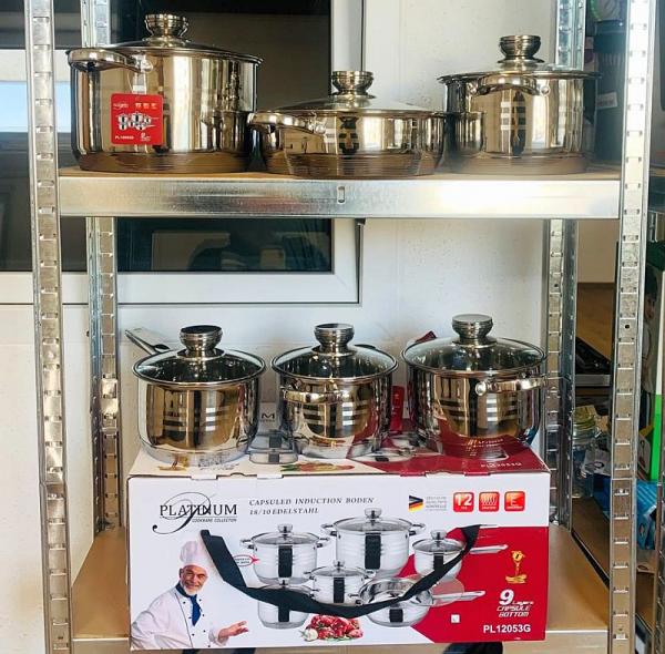 Topf Set 12-teilig, Kocht&ouml;pfe Edelstahl mit Glasdeckel, A-Ware