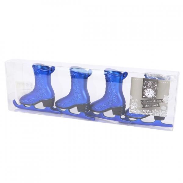 Weihnachts-Anhänger Schlittschuh blau 7,5 cm 4er Set