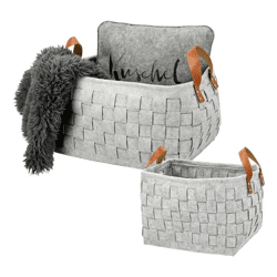 Storage basket, felt, light gray, set of 2,