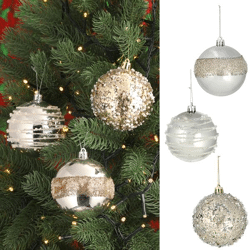 Christmas tree bauble, gold / silver, 3/s, approx. 8cmD
