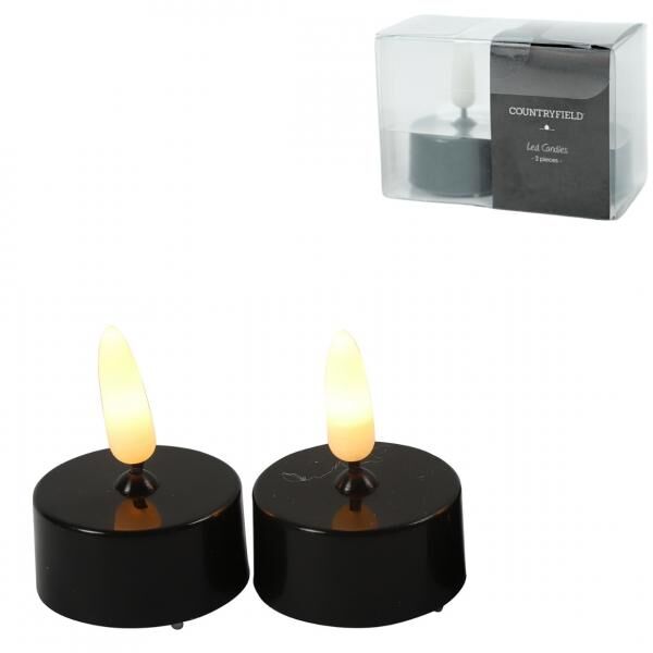 Countryfield LED Teelicht Elegance Flammeneffekt schwarz 5 cm 2er Set