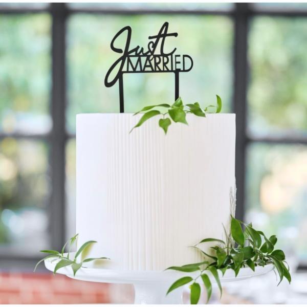 Ginger Ray cake topper Just Married black 16.5 cm