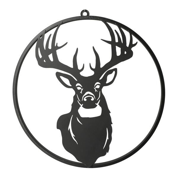 H&auml;nger, rund, Hirschkopf, schwarz, klein, ca.40cmD