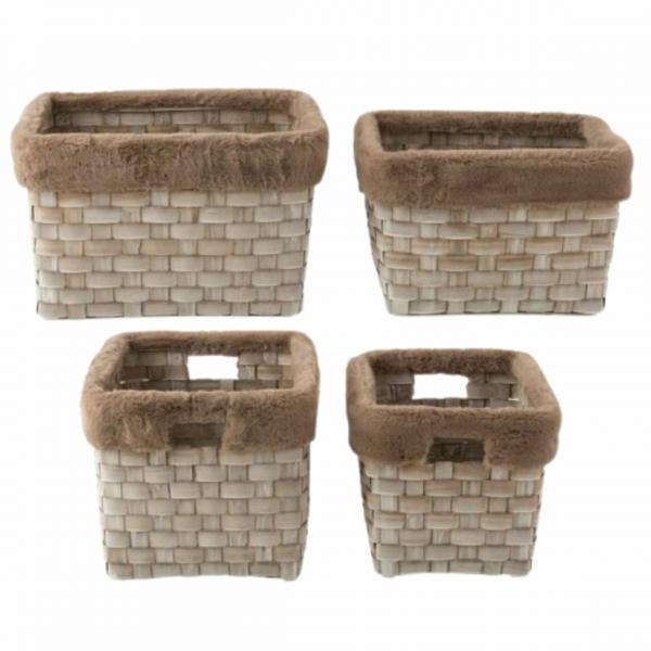 J-Line Korb Furry braun/beige 44 cm 2er Set