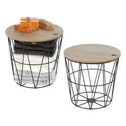 Metall Korb mit Holzdeckel, schwarz, ca. 21cmH