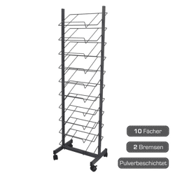 Place mat stand with 10 compartments on castors
