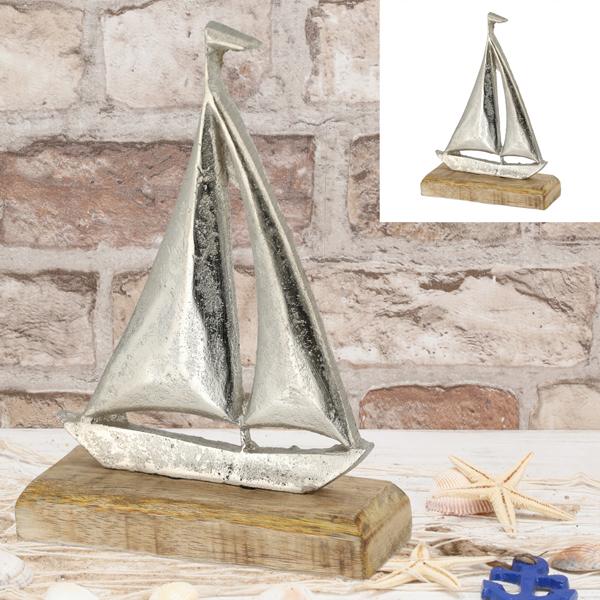 Segelboot silber auf Fu&szlig;, klein, ca. 17cmH