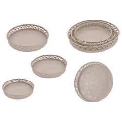 Tablett Oriental, rund, beige, 3er Set