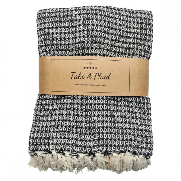 Take a Plaid 15 recycelte Baumwolle schwarz 130 x 180 cm