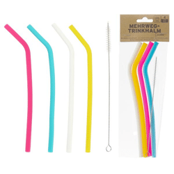 Silicone drinking straw, set of 4, incl. brush, approx. 22cmH