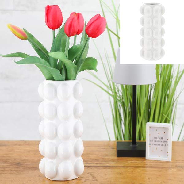 Vase, Keramik, wei&szlig;, Bubbles, schmal, ca. 20cmH