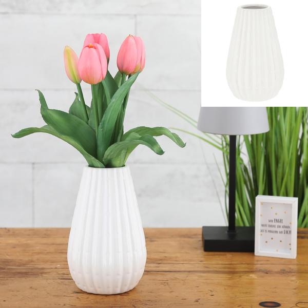 Vase, Keramik, wei&szlig;, konisch, Design 1, kl., ca. 15cmH