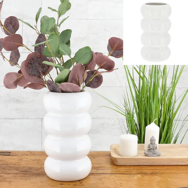 Vase, ceramic, white, rings, L, approx. 25cmH