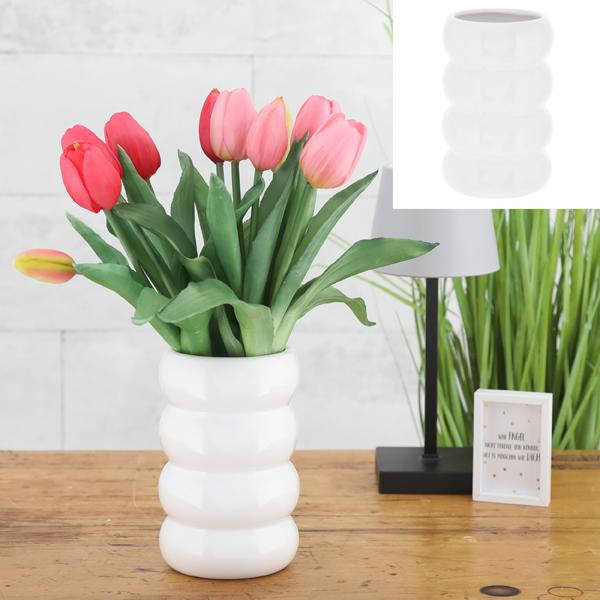 Vase, ceramic, white, rings, M, approx. 15cmH