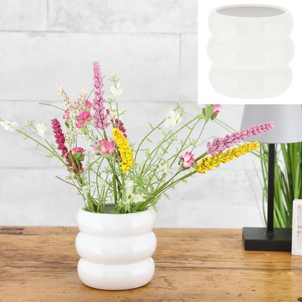 Vase, Keramik, wei&szlig;, Ringe, S, ca. 10cmH