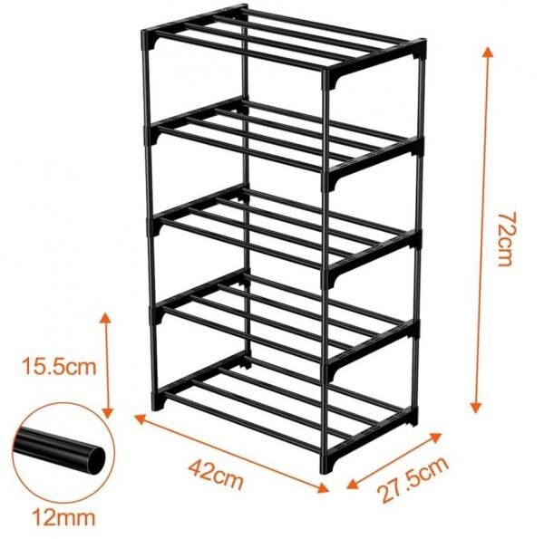Metall Schuhregal &ndash; 5 Ebenen Stabile Metallrohre (12 mm)