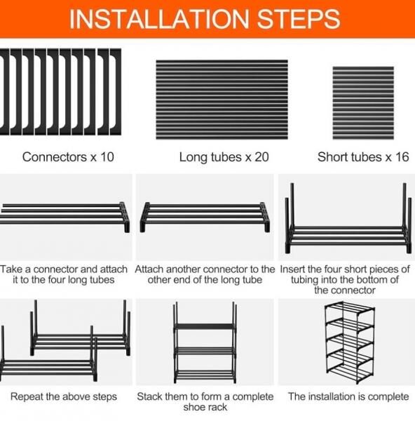 Metall Schuhregal &ndash; 5 Ebenen Stabile Metallrohre (12 mm)