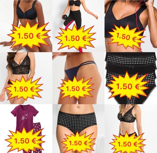 1,50 € Damen Unterwäsche Mix BHs Tops Slips Strings Pyjamas Bademode aus deutschen Katalogen Größen XS–XXXL große Auswahl Versand weltweit