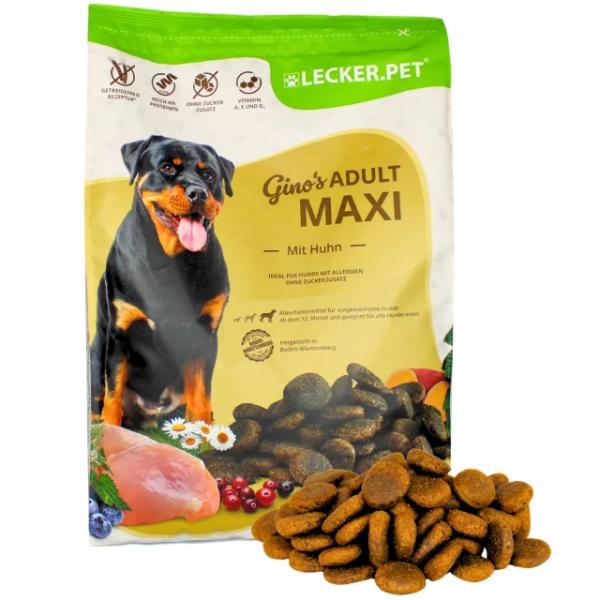 4 kg Lecker.Pet® Gino's Adult Maxi mit Huhn Hundefutter Trockenfutter Vollnahrung MHD 4/2026
