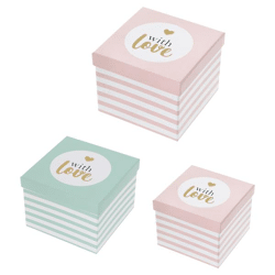 Box set love, striped, square, set of 3