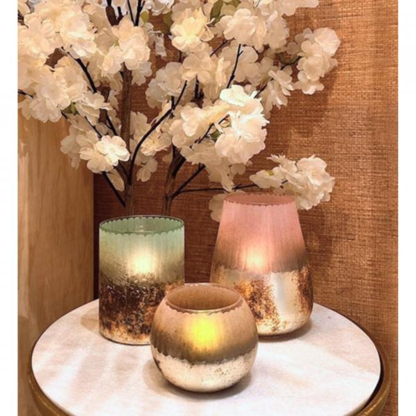 Countryfield Teelichthalter Katica Glas Rosa/Antiksilber M 10 cm