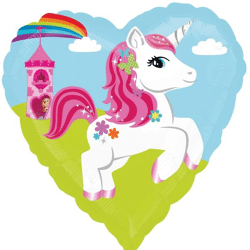 Unicorn & castle - Heart-shaped foil balloon