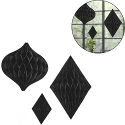 Ginger Ray Wabe Diamant schwarz 40 cm 3er Set