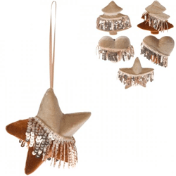 Hanger kerst pailletten velvet bruin 9 cm 6 assorti