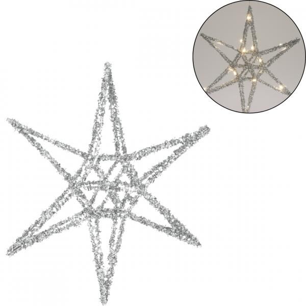 Weihnachtsstern LED auf Batterie silber 30 cm