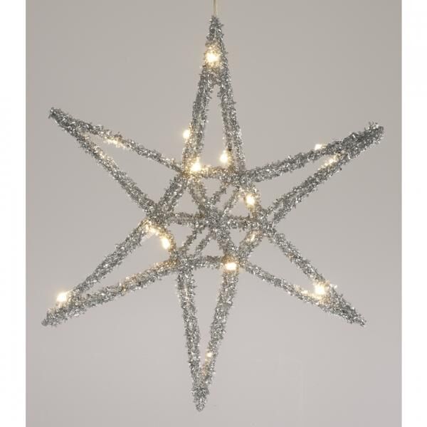 Weihnachtsstern LED auf Batterie silber 30 cm