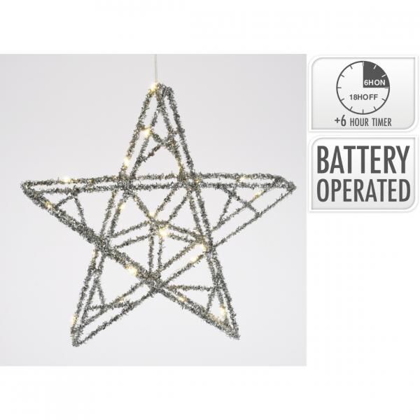 Weihnachtsstern LED auf Batterie silber 40 cm