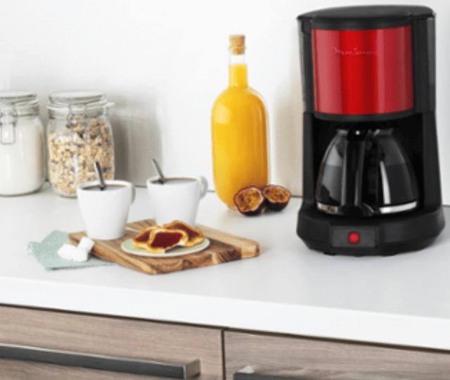 Moulinex FG370D11 Subito Kaffeemaschine in Rot mit Edelstahl-Elementen. Für aromatischen Filterkaffee, modernes Design und einfache Bedienun