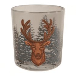 Tea light holder Embroidery deer brown 9 cm