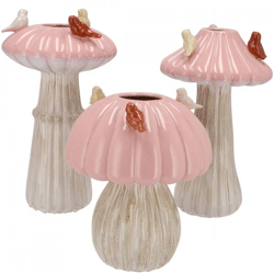 Vase Bird Mushroom pink 31 cm 3 assorted