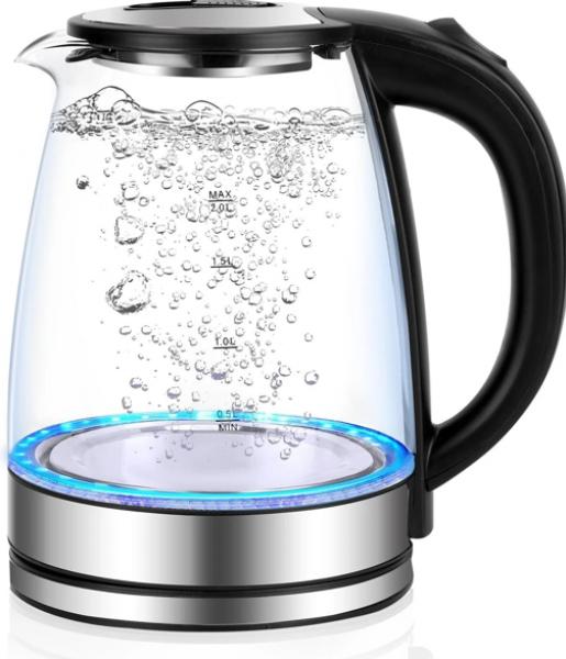 Wasserkocher Glas 2,0L Glaswasserkocher LED Edelstahl 1500W Teekocher BPA frei
