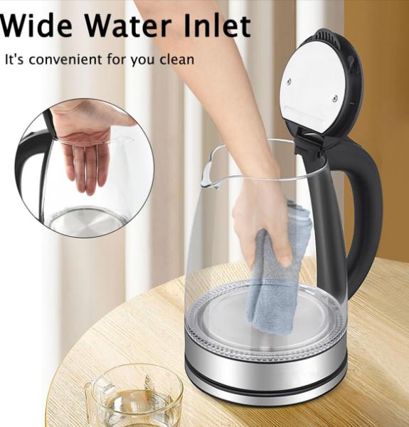 Wasserkocher Glas 2,0L Glaswasserkocher LED Edelstahl 1500W Teekocher BPA frei