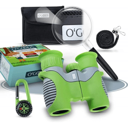 Fernglas für Kinder Kinderfernglas Lupe Kompass und Tasche 8-fachem Zoom grün