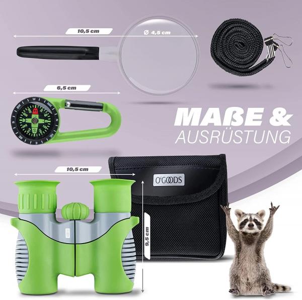 Fernglas für Kinder Kinderfernglas Lupe Kompass und Tasche 8-fachem Zoom grün