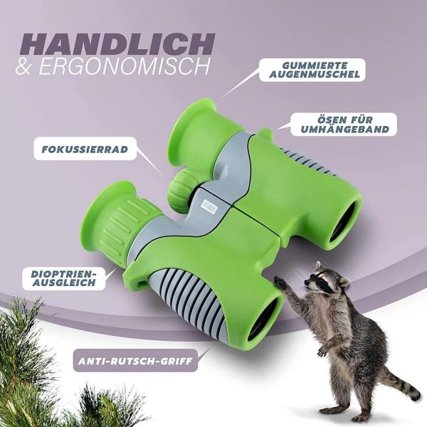 Fernglas für Kinder Kinderfernglas Lupe Kompass und Tasche 8-fachem Zoom grün