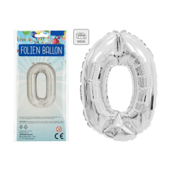 Foil balloon, number, 0, approx. 100cmH, silver