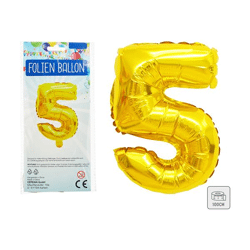 Foil balloon, number, 5, approx. 100cmH, gold