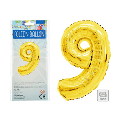 Foil balloon, number, 9, approx. 100cmH, gold