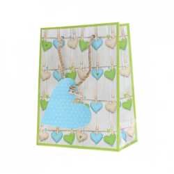 Geschenktüte Herzen grün/blau 16,5 x 8,5 x 21,5 cm