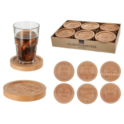Glass coaster wood, 6/s, approx.11,5cmD