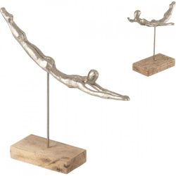 J-Line Statue schwimmende Figur Mangoholz/Silber 37,5 cm 2 Stück sortiert