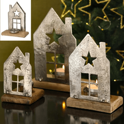 Candle holder house, silver, L, approx. 27cmH