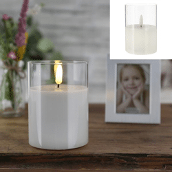LED real wax candle in glass, New Flame, S, 7.5x10cm, white