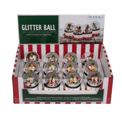 Santa Claus and reindeer - snow globe - 4 assorted in display