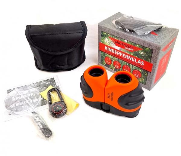 Fernglas für Kinder Kinderfernglas Lupe Kompass Tasche 8-fachem Zoom orange neu