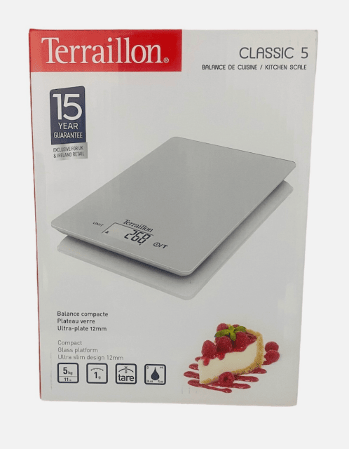 Terraillon Classic 5 digitale Küchenwaage in Silber. Präzise Messung für Kochen und Backen. Kompakt, modern und einfach zu bedienen.